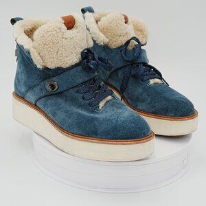 Coach Women’s Blue Suede Shearling Lined Winter Ankle Boots Platform